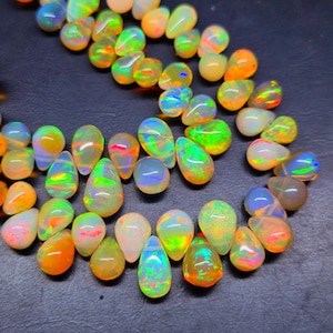 AAA Ethiopian Opal Teardrop Beads: Smooth Pear Shape Fire Opal