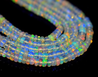 16 Inch Ethiopian Opal Smooth Rondelle Beads 3-3.5mm Fire Opal Beads AAA+ Welo Opal Beads Ethiopia White Opal Strand Rondelle Opal