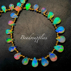 AAA Ethiopian Opal Teardrop Beads: Faceted Fire Opal Drops (4x5-8x10 mm)