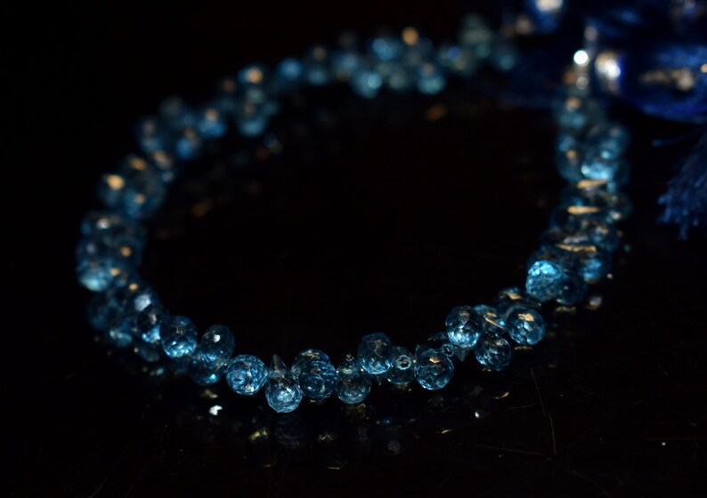 London Blue Topaz Faceted Briolette Drop Shape Beads, Topaz Drops Beads, Topaz Faceted Beads, London Blue Topaz Beads, London Blue Topaz image 3