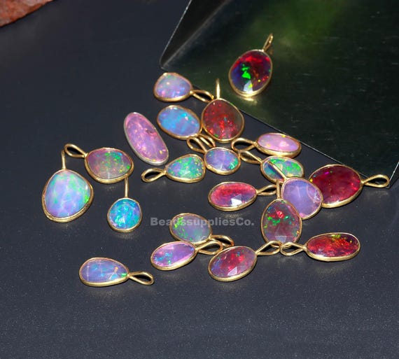 AAA++ Opal Charms: Solid 925 Sterling Silver Pink Connectors