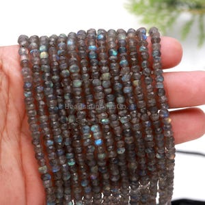 Blue Flash Labradorite Beads: AAA Faceted Rondelle, 4mm