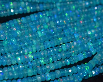 Blue Ethiopian Opal Beads: 4-6mm Faceted Rondelle Fire Opal