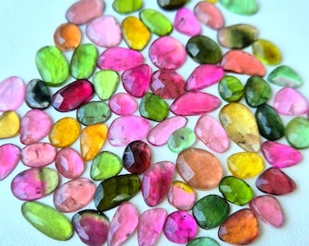 AAA Tourmaline Rose Cut Gemstone Lot: Multi-Color Jewelry Slices (4x6-8x10mm)