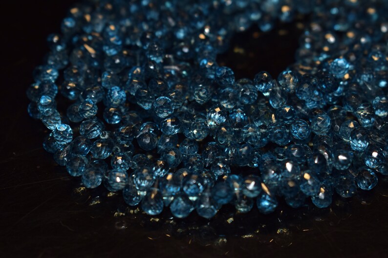 London Blue Topaz Faceted Briolette Drop Shape Beads, Topaz Drops Beads, Topaz Faceted Beads, London Blue Topaz Beads, London Blue Topaz image 2