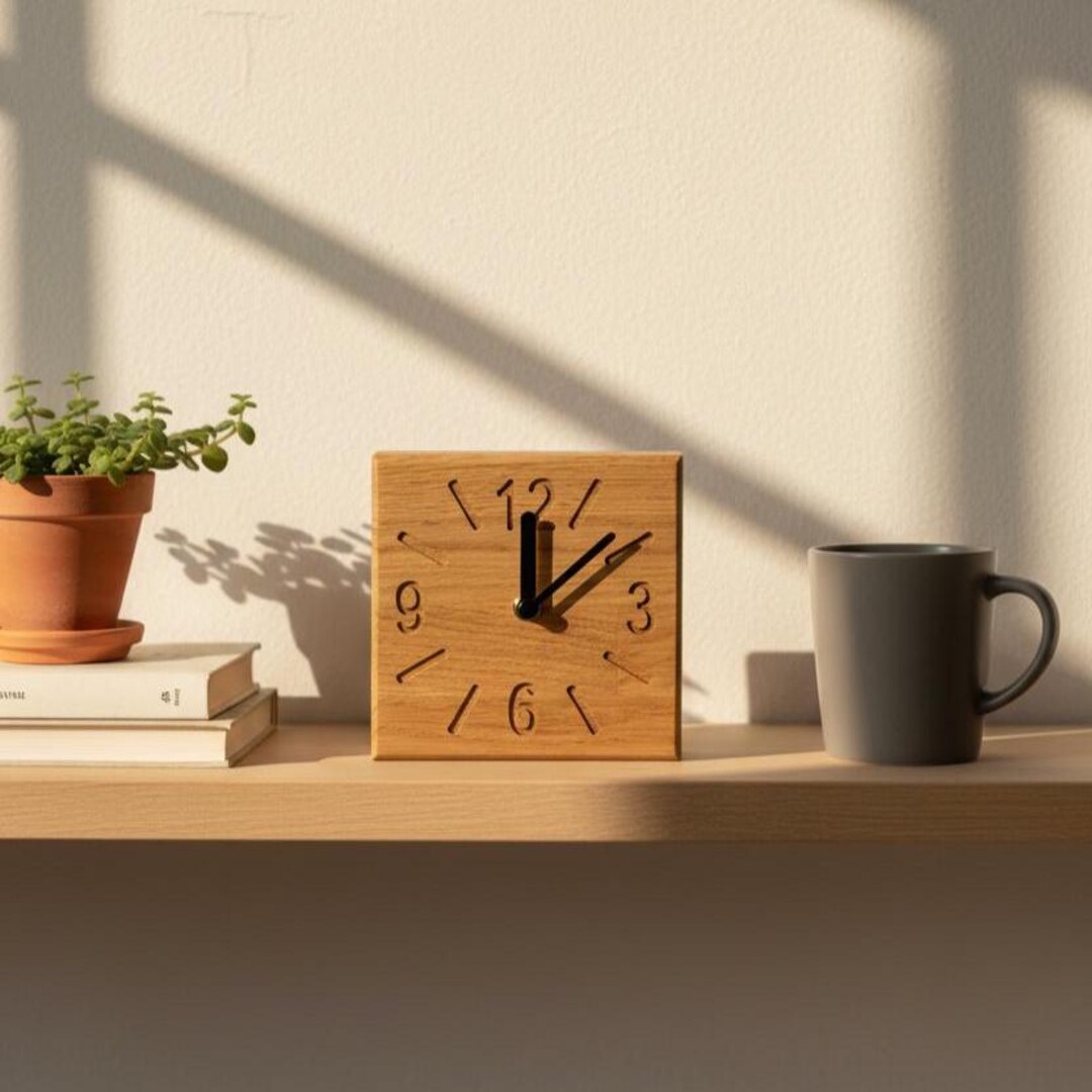 Handmade Oak Table & Wall Clock – Silent Wooden Clock 14.5x14.5 Cm ...