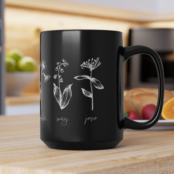 Tasse de fleur de naissance, tasse personnalisée, cadeau personnalisé pour la fête des mères, tasse du mois de naissance, tasse de demoiselle d’honneur personnalisée