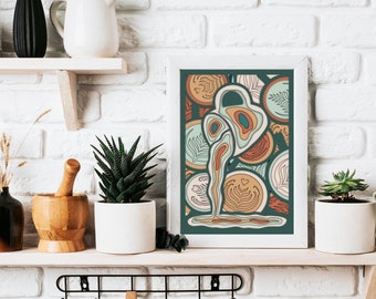 Mid Century Modern Coffee Print, Colorful Kitchen Wall Art