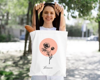 Personalized Birth Flower Tote Bag, Custom Bridesmaid Gift