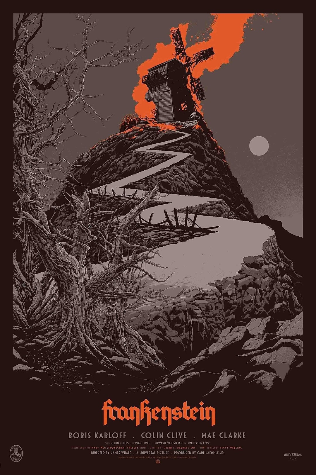 Frankenstein Windmill on Fire Movie Poster : Stretched Canvas
