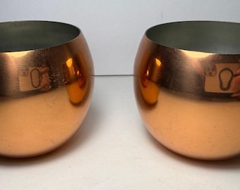 2 x Vintage Copper Craft Guild 3" Rolly Polly Ball Cups Tin Lined