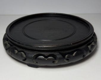 Vintage Carved Black Wooden Plant Stand 6"