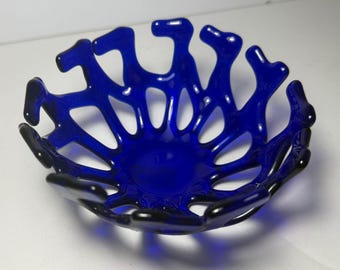 Fused Cobalt Blue Glass Branch Bowl 5" - Grape Island Glass