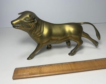 Vintage Brass Bull Figurine Running Cow Ox Statue 8.5" Long