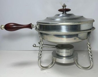 Vintage Buenilum Aluminum Chafing Dish w/ Rosewood Handles