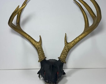 Black and Gold Hand Painted Whitetail Deer Antlers 8 Point