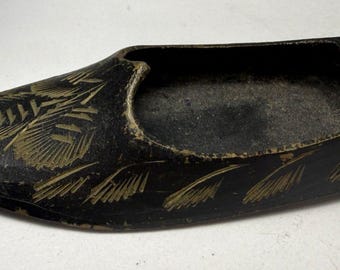 Vintage Small Black Painted Brass Shoe Ashtray India