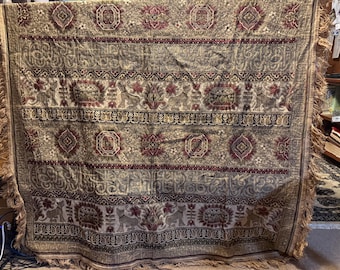 Antique Moresque Style French Hand Embroidered Wall Hanging Tapestry 4' x 4'
