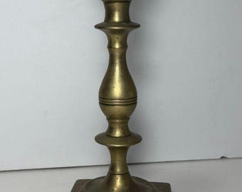 Vintage Heavy Brass Square Footed Candlestick Holder 8" Tall