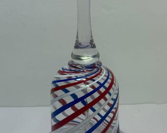Pairpoint 10" Art Glass Wedding Bell - Red, White, & Blue - Made in USA