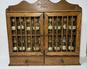 Vintage Yoshikawa Wooden Spice Cabinet Rack 18 Spice Jars 16" Wide