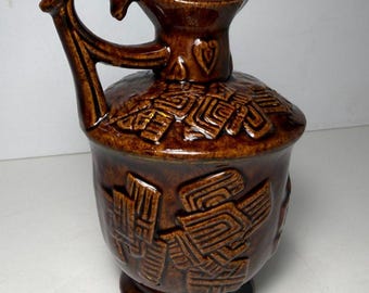 Vintage Rockingham Style Small Brown Glazed Pottery Pitcher 5"