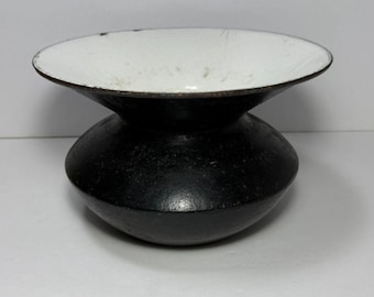 Antique Black Heavy Cast Iron Spittoon White Enamel Interior 5.5" Tall