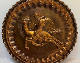 Large 15" Copper Plate Wall Hanging The Bronco Buster