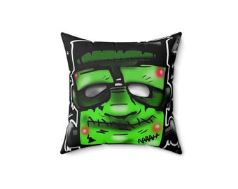 Cuscino con graffiti di Frankenstein, cuscino di Halloween in poliestere filato