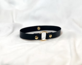 Gold & Black Leather Choker (13 inches in length)