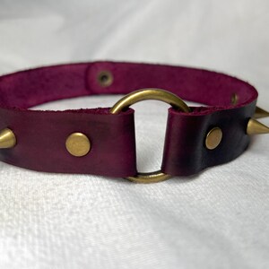 Bronze & Maroon Leather Choker with Spikes (15 inches in length)