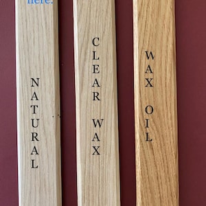 May include: Three wood samples showing different finishes: natural, clear wax, and wax oil. Choose your handle finish here.