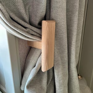 Curtain tie back, Oak tie back, Contemporary oak tie back, Rustic window hold back, designer oak holdbacks, Modern block oak holdback,