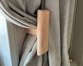 Curtain tie back, Oak tie back, Contemporary oak tie back, Rustic window hold back, designer oak holdbacks, Modern block oak holdback,