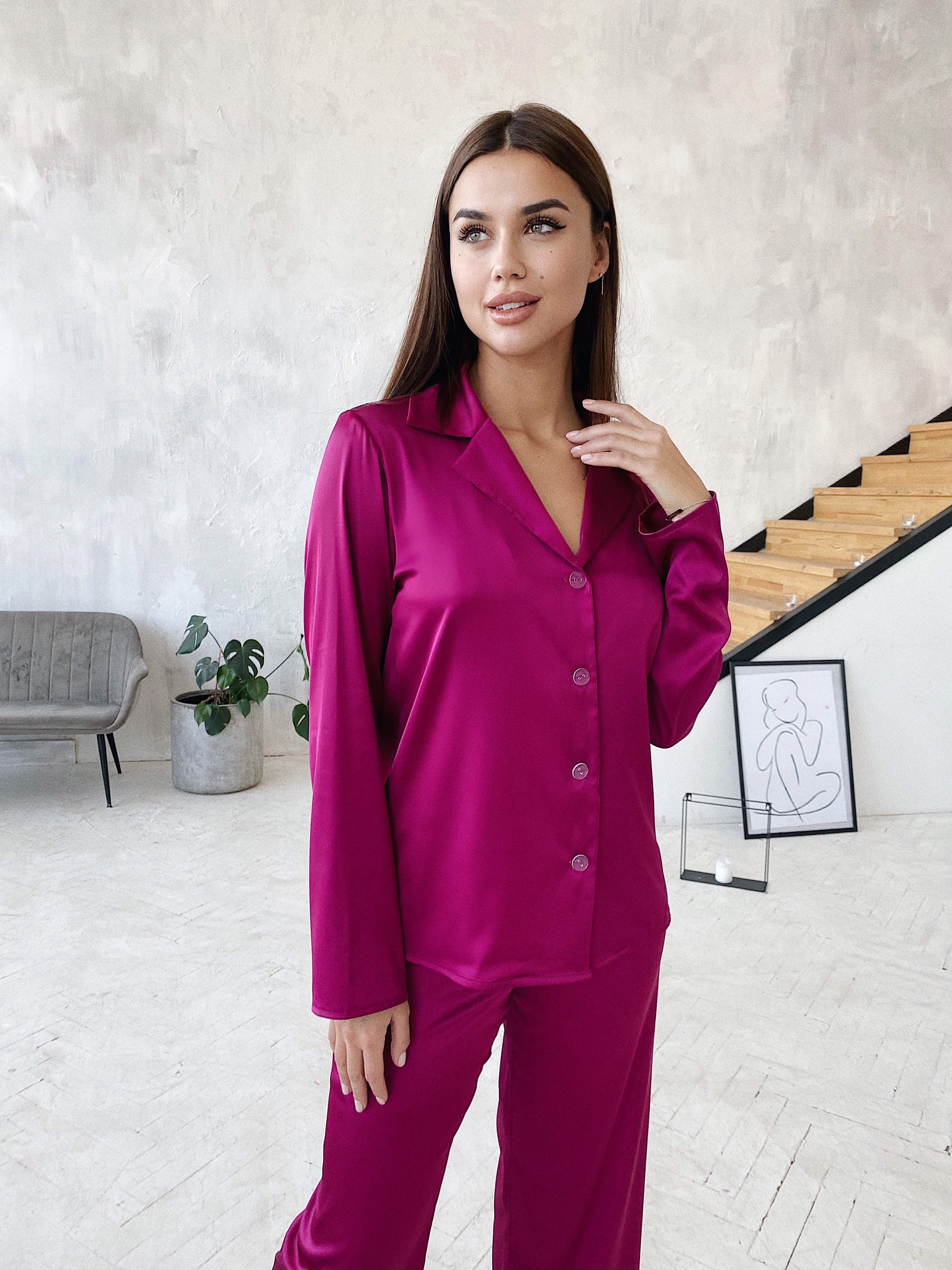 Pyjama Femme Satin Set - Ensemble De Pyjama en Satin pour Femme - Ensemble  De Pyjama À Boutons 2 Pièces Cardigan Décontracté Vêtements De Nuit Unis À  Manches Longues - Printemps Automn : : Mode