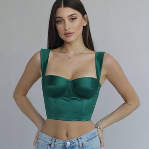 Corset, Green Luxury Silk Corset Top, Crop Top, Casual Corset, Women Corset Handmade, Custom Corset, Customized Corset for Women