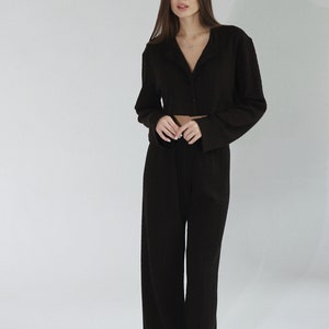Women Suit Set, Elegant, Outfit High Waist Pants, Gorgeous, Crop Vintage Blazer, Button Jacket Grop Blazer, Single Breasted, Personalized image 6