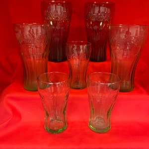 Vintage Coca-Cola Glasses Green/Lavendar 4 big 3 small
