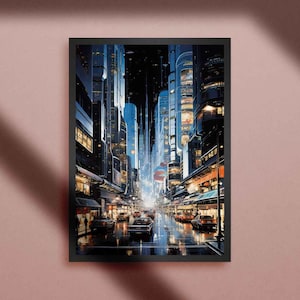 Futuristic City Art, Retro Futurism Art, Futuristic Wall Art, Night City Print, Neon City Poster, Surreal Sci fi Wall Art, Science Fiction