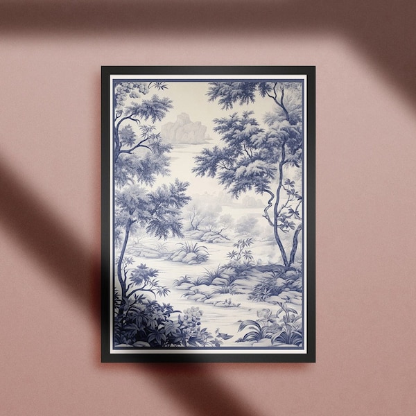 Botanischer Toile de Jouy inspirierter Druck | Großer digitaler Download | Französisches Toile-Muster | Toile-Poster