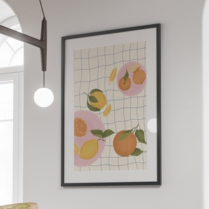 Picnic Print, Flatlay Food, Citrus Print, Lemon Print, Oranges Print, Still Life Illustration, Vintage Aesthetic, Fresh Pastel Wall Art