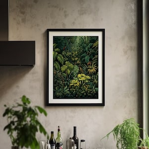 Botanical Print, The Equatorial Jungle, Tropical Forest Print, Dark Green Wall Art, Jungles Print, Dark Green Wall Art, Jungles Illustration