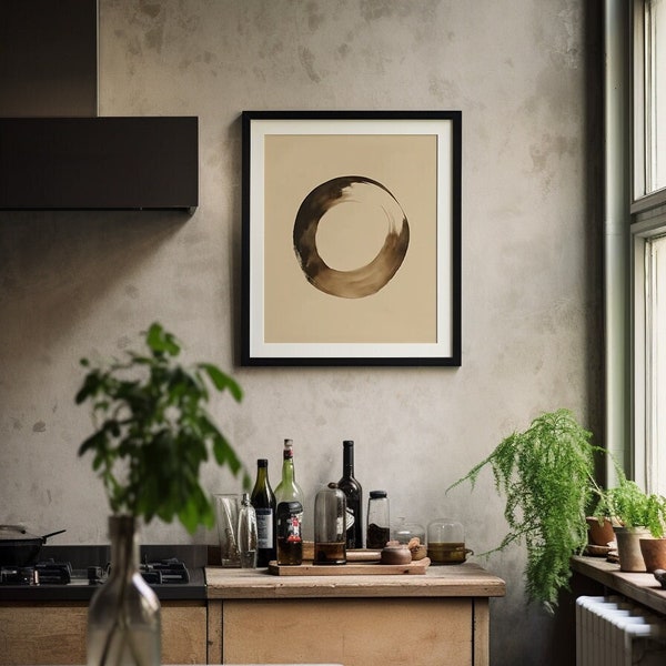 Brown Paint Stroke Circle Printable, Zen Ink Circle,  Minimalist Ink Circle  Art, Wabi-Sabi Contract Prints, Japandi Wall Decor, Acrylic Ink