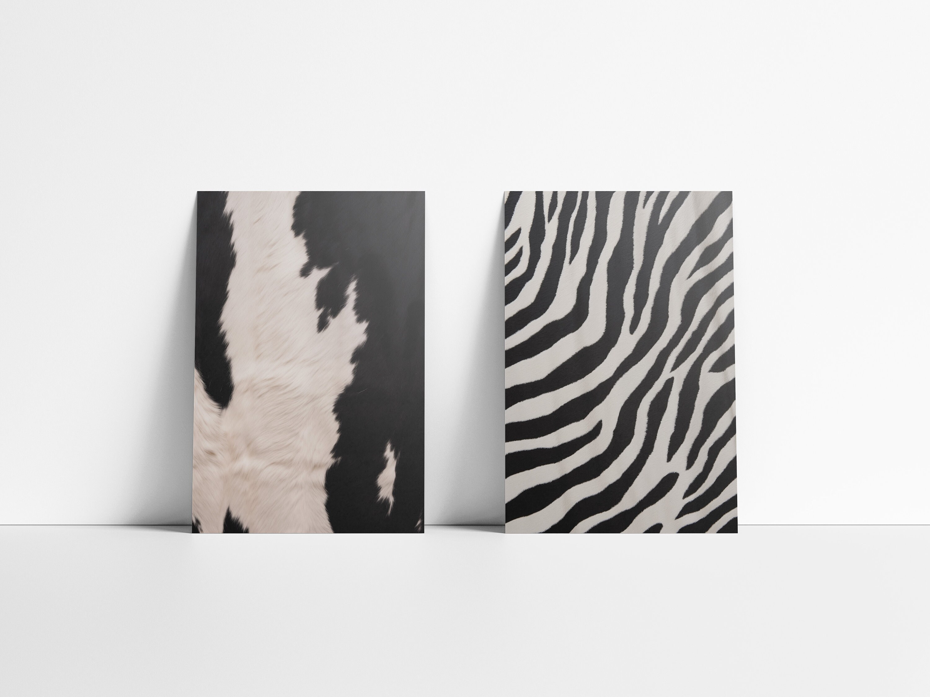 Cow and Zebra Fur Print Set of 2, Black and White Fur Printable, Cute