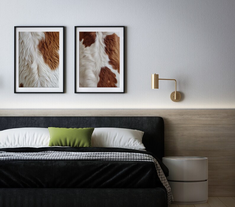 Brown Cow Fur Print Set of 2, Red Fur Printable, Cute Animal Skin Wall