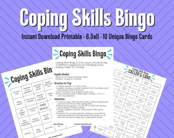 Coping Skills Bingo Therapeutic Game for Adults, Therapy Activity, Mental Health Activity