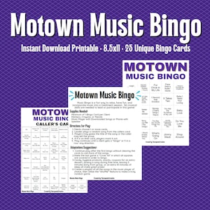 Motown Music Bingo Game Group Activity Family Reunion Therapy Class Adults Teens Children Oldies Dance