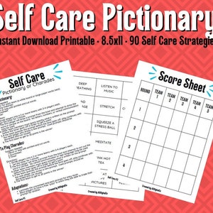 Può includere: Un gioco di Pictionary sull'auto-cura stampabile con 90 strategie di auto-cura. Il gioco include un foglio di punteggio, istruzioni e un elenco di attività di auto-cura. Il gioco è progettato per squadre di 3-4 giocatori.