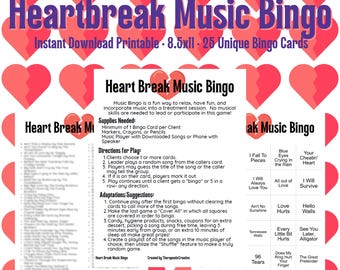 Anti-Valentine's Day Music Bingo Game Love Songs Break Up Songs Group Activity Reunion Therapy Class Adults Seniors Oldies Dance Heartbreak