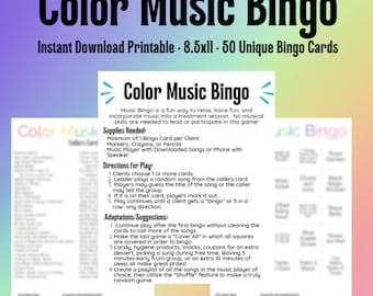 Color Music Bingo Rainbow Songs Therapeutic Activity Group Clinical Intervention Fun Session Idea Clean Therapy Class Life Skills Leisure Ed